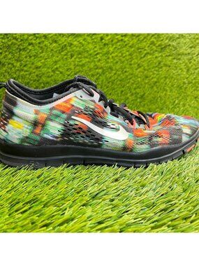 Nike Free 5.0 TR Fit 4 Print Womens Size 7 Black Orange Running Shoes Sneakers